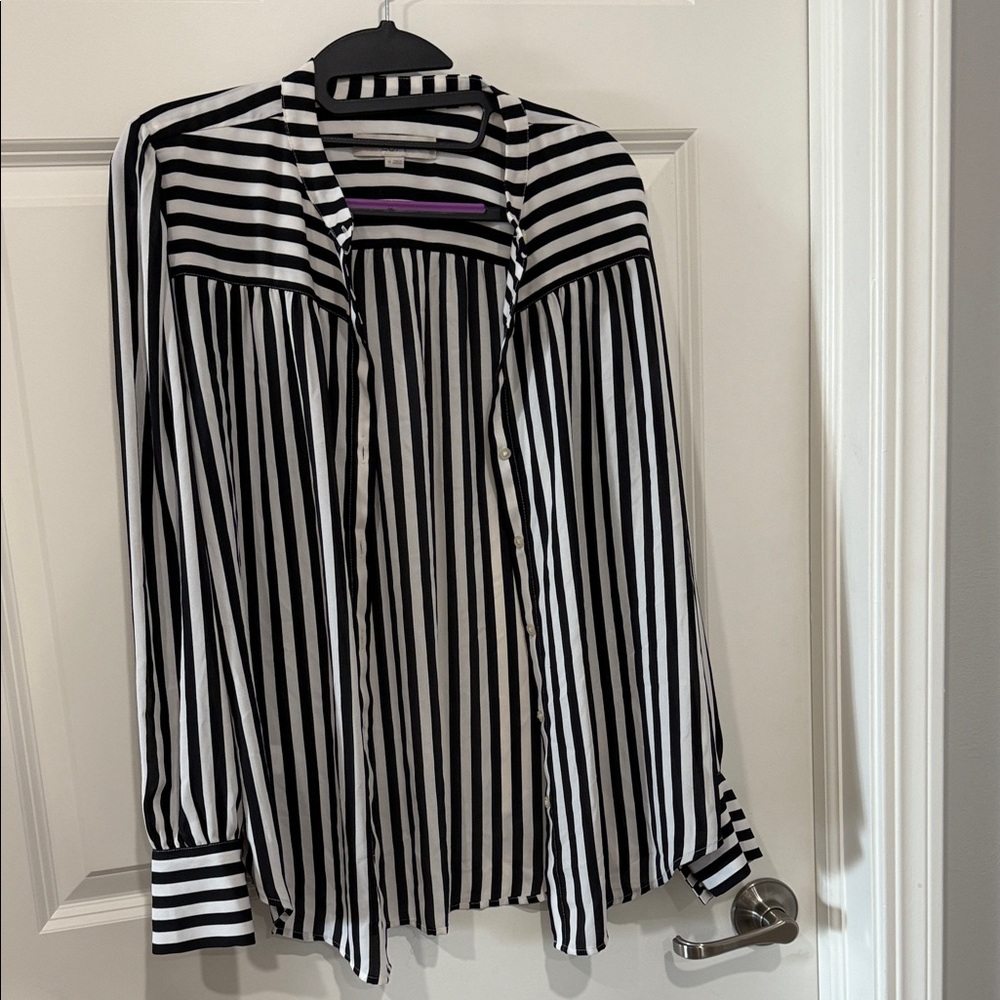 LOFT Black and White Striped Button Down Shirt
